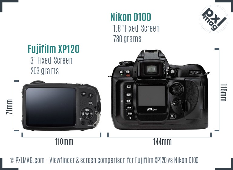 Fujifilm XP120 vs Nikon D100 Screen and Viewfinder comparison
