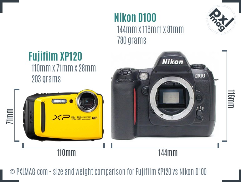 Fujifilm XP120 vs Nikon D100 size comparison
