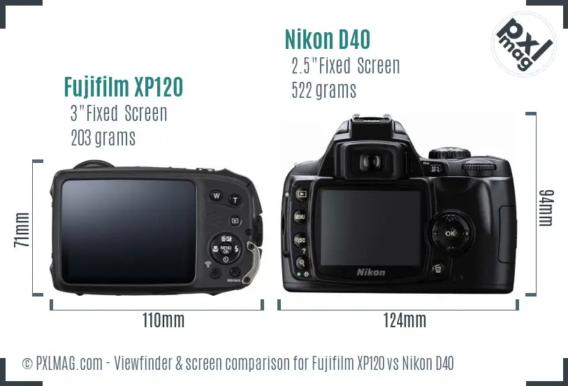 Fujifilm XP120 vs Nikon D40 Screen and Viewfinder comparison