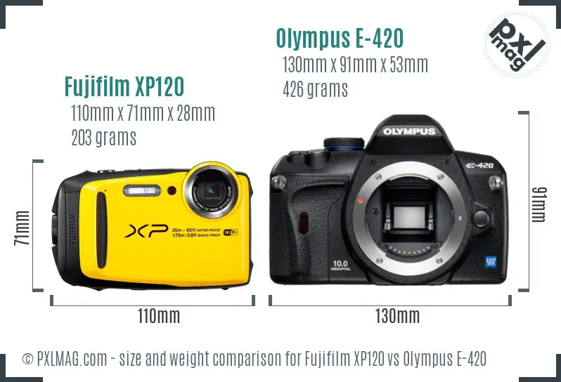 Fujifilm XP120 vs Olympus E-420 size comparison