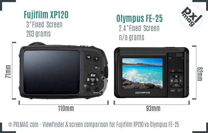 Fujifilm XP120 vs Olympus FE-25 Screen and Viewfinder comparison
