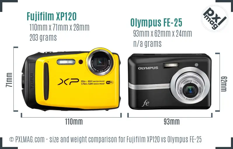Fujifilm XP120 vs Olympus FE-25 size comparison