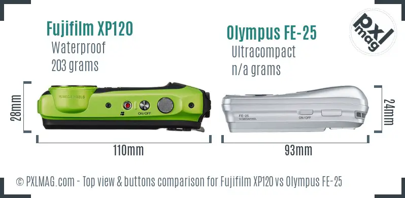 Fujifilm XP120 vs Olympus FE-25 top view buttons comparison