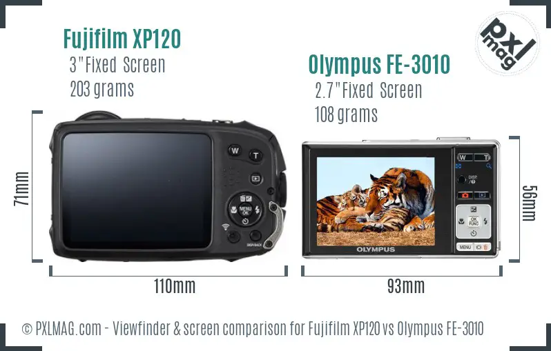 Fujifilm XP120 vs Olympus FE-3010 Screen and Viewfinder comparison