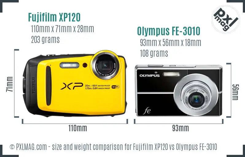 Fujifilm XP120 vs Olympus FE-3010 size comparison