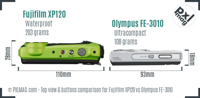 Fujifilm XP120 vs Olympus FE-3010 top view buttons comparison