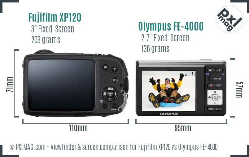 Fujifilm XP120 vs Olympus FE-4000 Screen and Viewfinder comparison