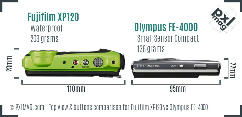 Fujifilm XP120 vs Olympus FE-4000 top view buttons comparison
