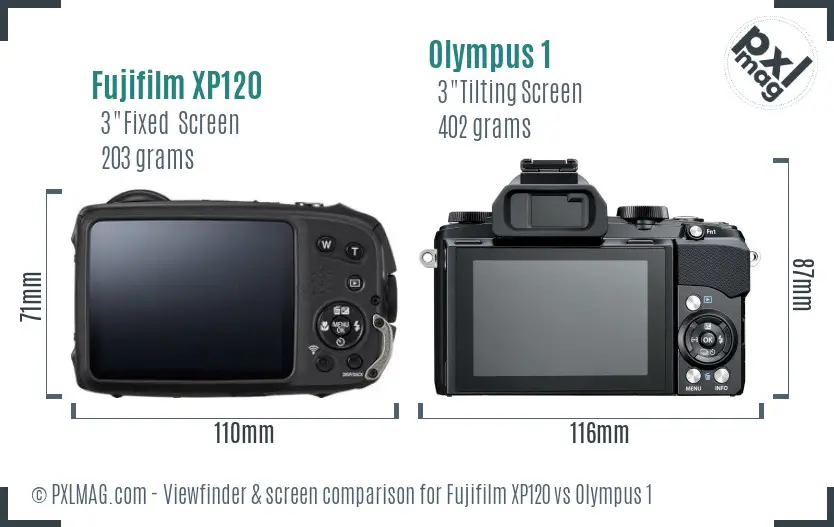 Fujifilm XP120 vs Olympus 1 Screen and Viewfinder comparison