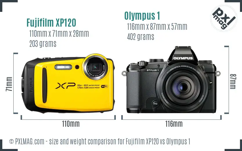 Fujifilm XP120 vs Olympus 1 size comparison