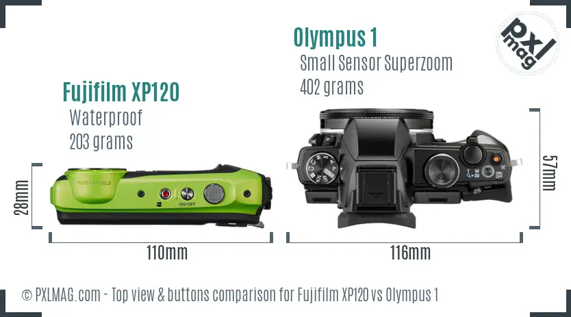 Fujifilm XP120 vs Olympus 1 top view buttons comparison