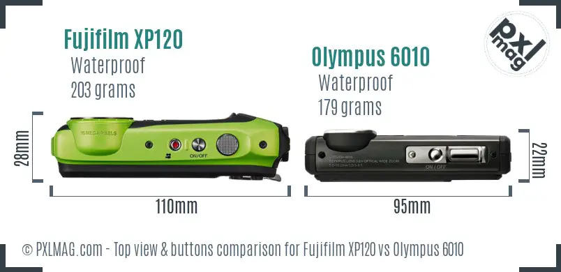 Fujifilm XP120 vs Olympus 6010 top view buttons comparison Fujifilm XP120 vs Olympus 6010 top view buttons comparison