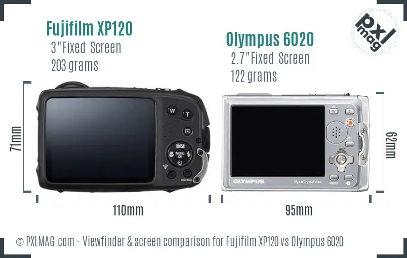 Fujifilm XP120 vs Olympus 6020 Screen and Viewfinder comparison