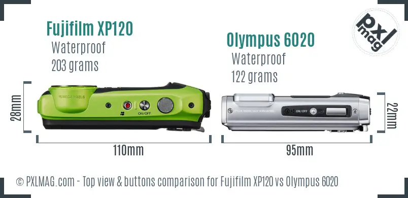 Fujifilm XP120 vs Olympus 6020 top view buttons comparison