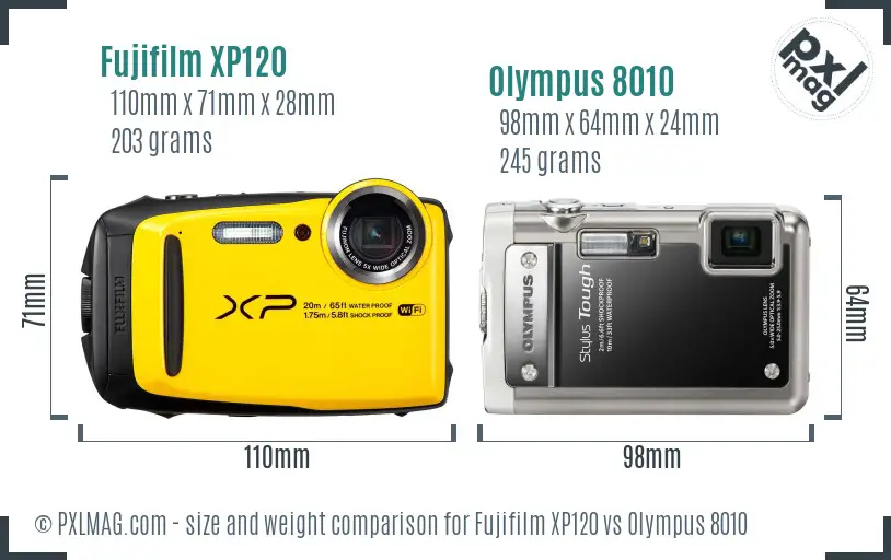 Fujifilm XP120 vs Olympus 8010 size comparison Fujifilm XP120 vs Olympus 8010 size comparison