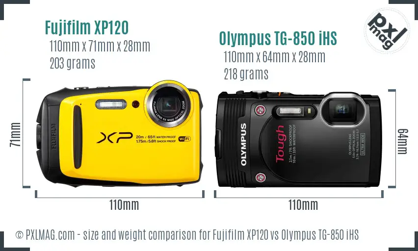 Fujifilm XP120 vs Olympus TG-850 iHS size comparison