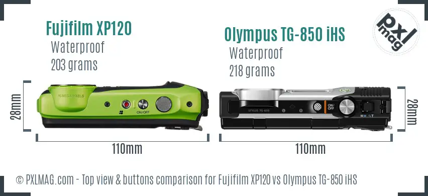 Fujifilm XP120 vs Olympus TG-850 iHS top view buttons comparison