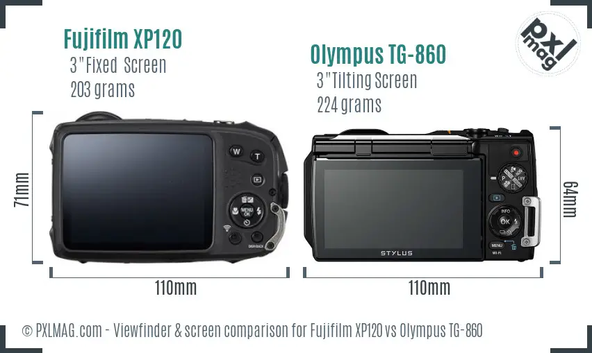 Fujifilm XP120 vs Olympus TG-860 Screen and Viewfinder comparison