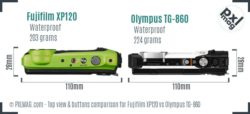 Fujifilm XP120 vs Olympus TG-860 top view buttons comparison