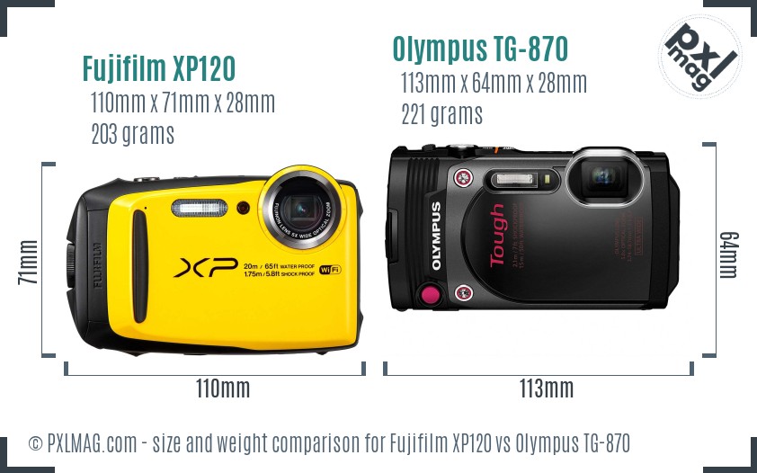 Fujifilm XP120 vs Olympus TG-870 size comparison