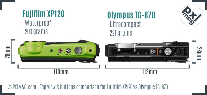 Fujifilm XP120 vs Olympus TG-870 top view buttons comparison