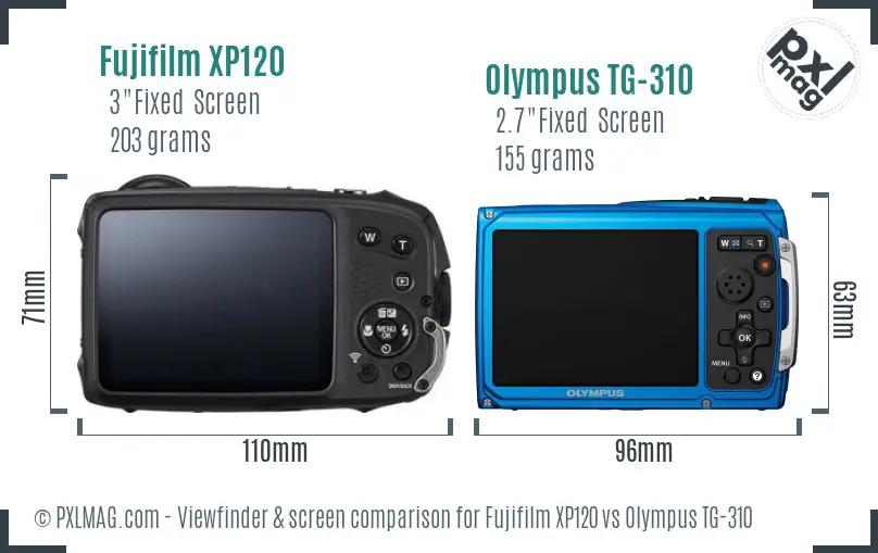 Fujifilm XP120 vs Olympus TG-310 Screen and Viewfinder comparison Fujifilm XP120 vs Olympus TG-310 Screen and Viewfinder comparison