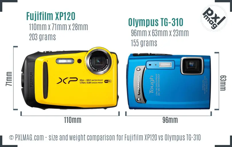 Fujifilm XP120 vs Olympus TG-310 size comparison Fujifilm XP120 vs Olympus TG-310 size comparison