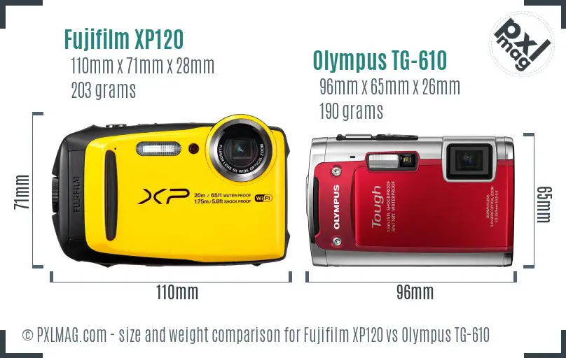 Fujifilm XP120 vs Olympus TG-610 size comparison