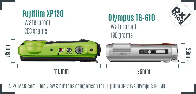Fujifilm XP120 vs Olympus TG-610 top view buttons comparison