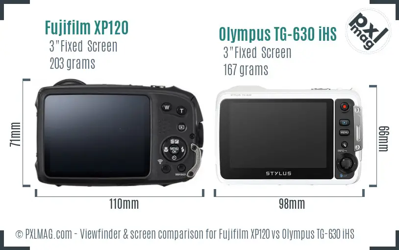 Fujifilm XP120 vs Olympus TG-630 iHS Screen and Viewfinder comparison