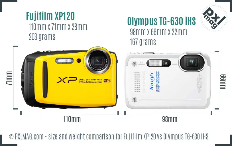 Fujifilm XP120 vs Olympus TG-630 iHS size comparison