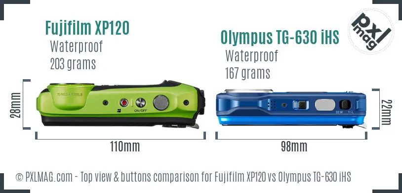 Fujifilm XP120 vs Olympus TG-630 iHS top view buttons comparison