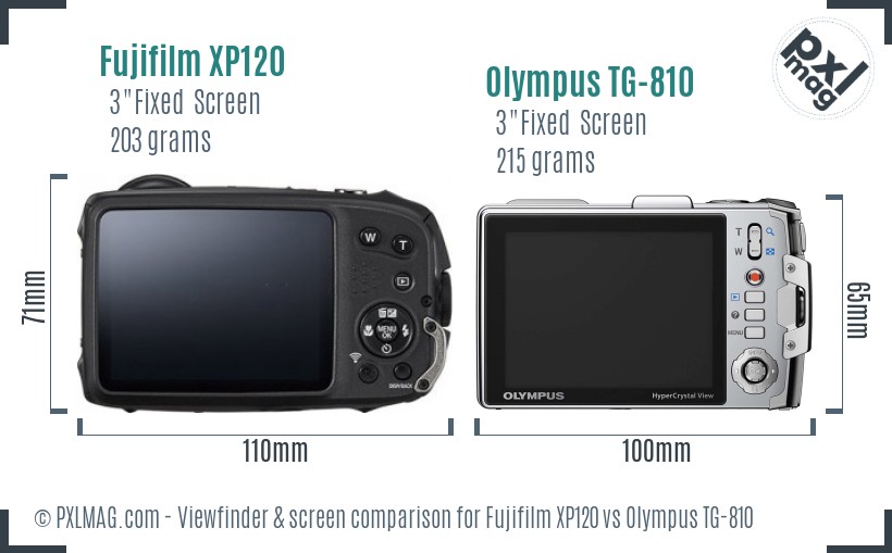 Fujifilm XP120 vs Olympus TG-810 Screen and Viewfinder comparison
