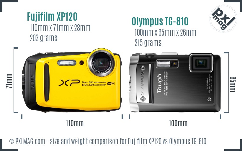Fujifilm XP120 vs Olympus TG-810 size comparison