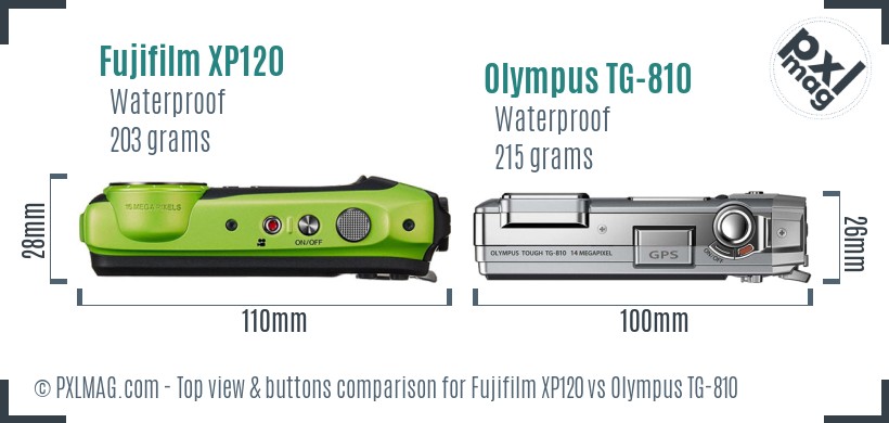 Fujifilm XP120 vs Olympus TG-810 top view buttons comparison