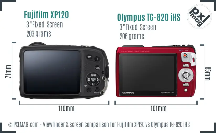 Fujifilm XP120 vs Olympus TG-820 iHS Screen and Viewfinder comparison