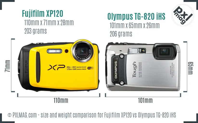 Fujifilm XP120 vs Olympus TG-820 iHS size comparison