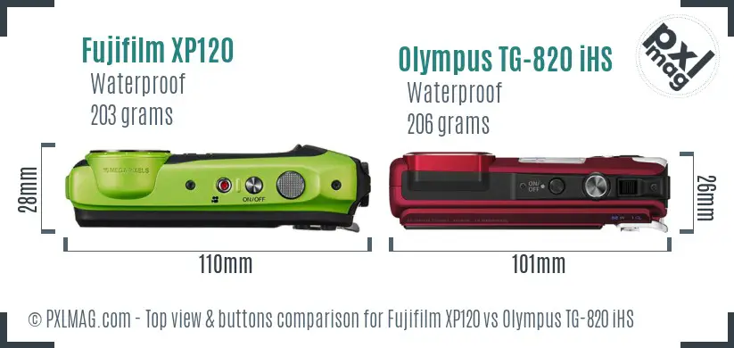 Fujifilm XP120 vs Olympus TG-820 iHS top view buttons comparison