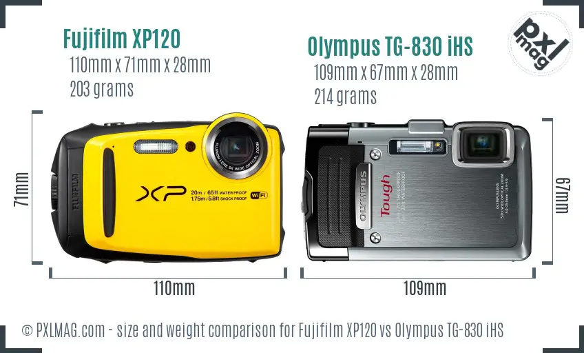 Fujifilm XP120 vs Olympus TG-830 iHS size comparison