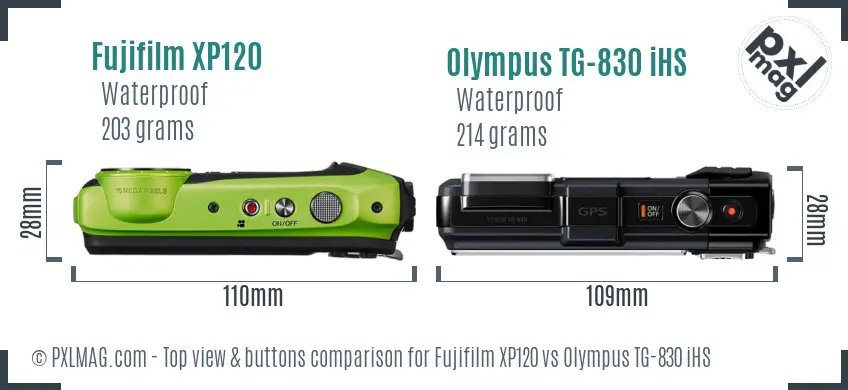 Fujifilm XP120 vs Olympus TG-830 iHS top view buttons comparison