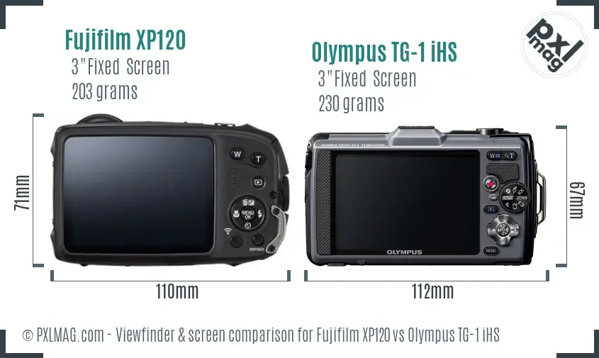 Fujifilm XP120 vs Olympus TG-1 iHS Screen and Viewfinder comparison