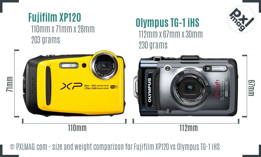 Fujifilm XP120 vs Olympus TG-1 iHS size comparison
