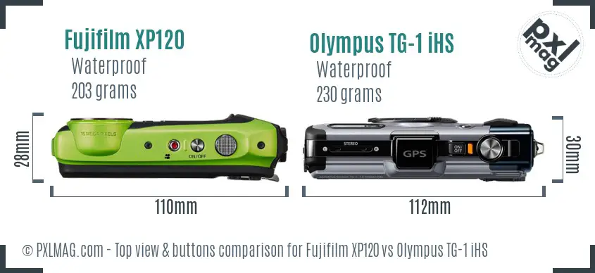 Fujifilm XP120 vs Olympus TG-1 iHS top view buttons comparison