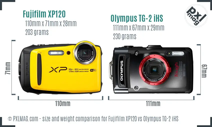 Fujifilm XP120 vs Olympus TG-2 iHS size comparison
