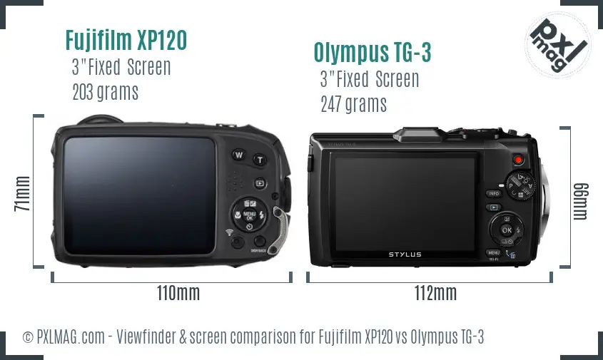 Fujifilm XP120 vs Olympus TG-3 Screen and Viewfinder comparison