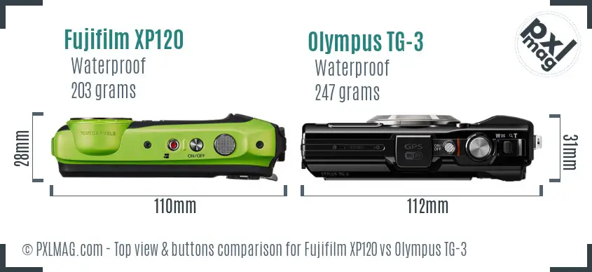 Fujifilm XP120 vs Olympus TG-3 top view buttons comparison
