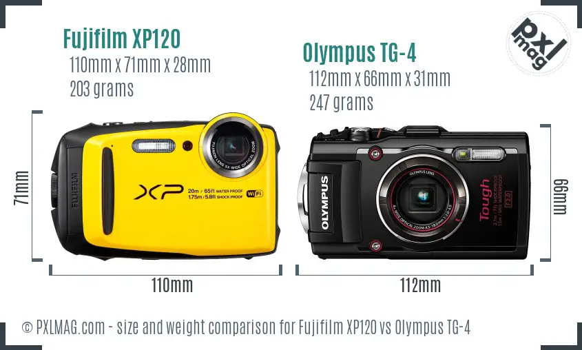 Fujifilm XP120 vs Olympus TG-4 size comparison