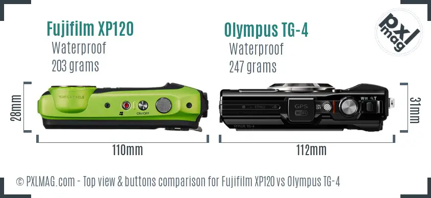 Fujifilm XP120 vs Olympus TG-4 top view buttons comparison