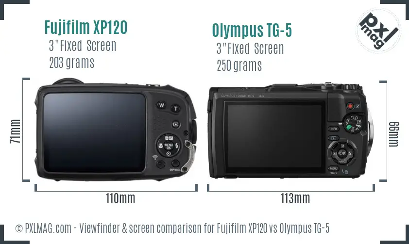 Fujifilm XP120 vs Olympus TG-5 Screen and Viewfinder comparison