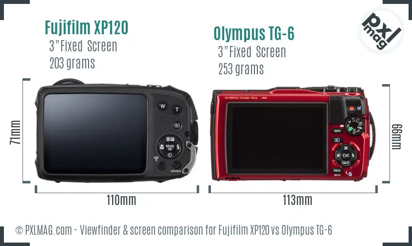 Fujifilm XP120 vs Olympus TG-6 Screen and Viewfinder comparison